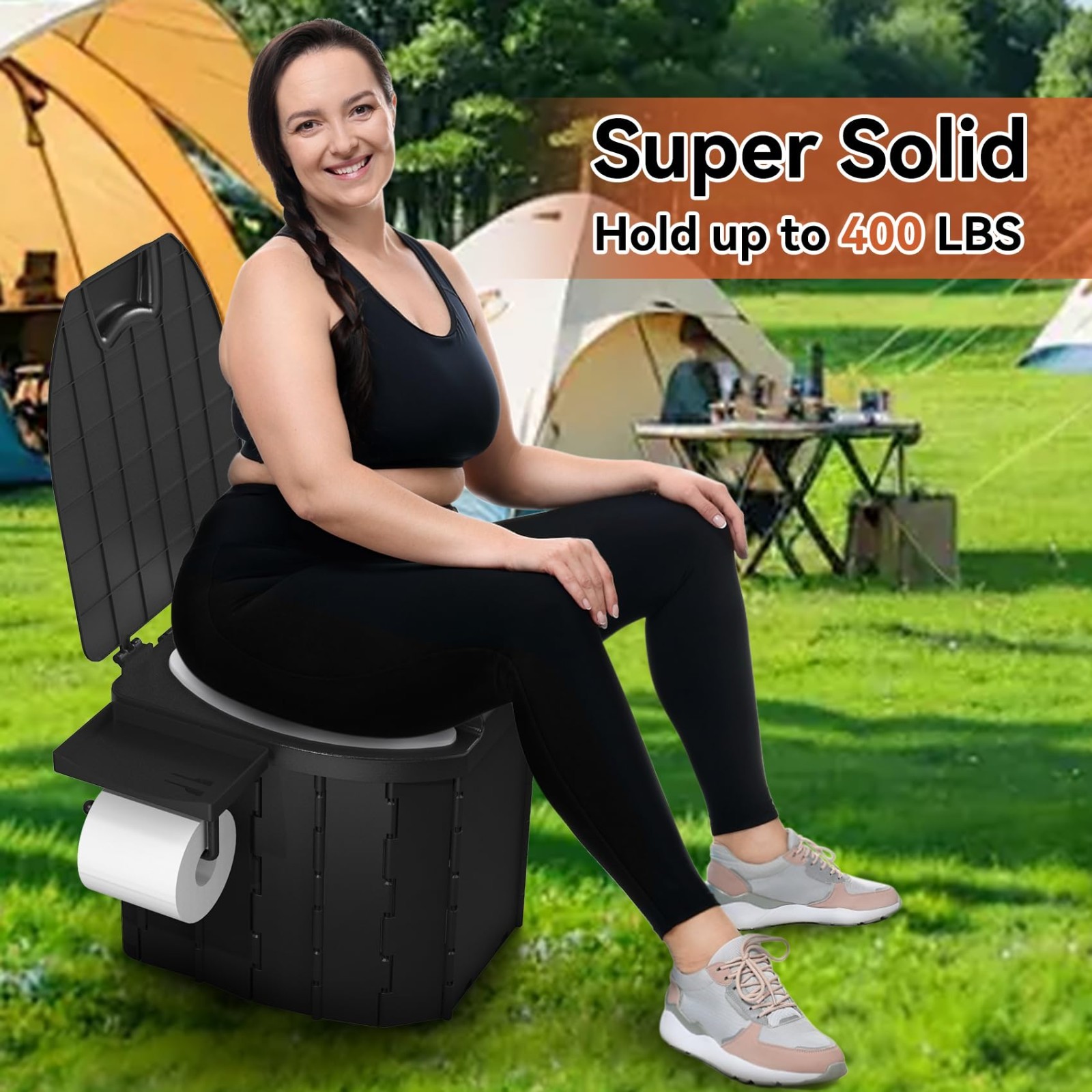 Portable Camping Toilet – Upgraded Soft Seat with Paper Holder for Travel, Emerg