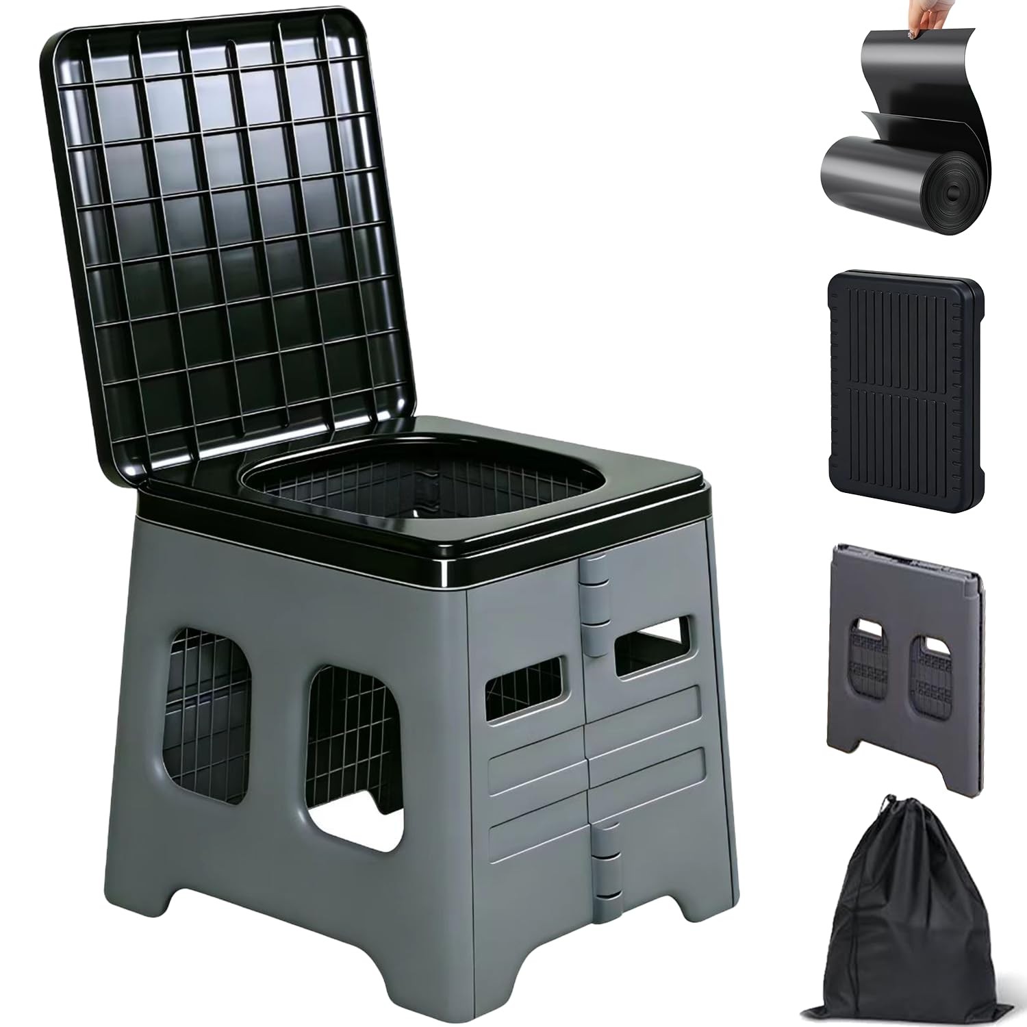 Grey Portable Folding Camping Travel Toilet Porta Potty For Adults Car RV