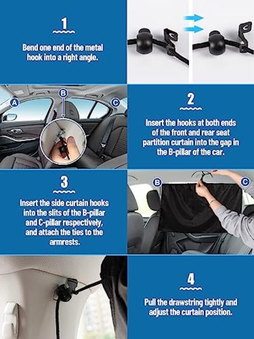 Set of 3 Car Window Shades – 95% Light Blocking Sunshades, 1 3pcs Curtain Set