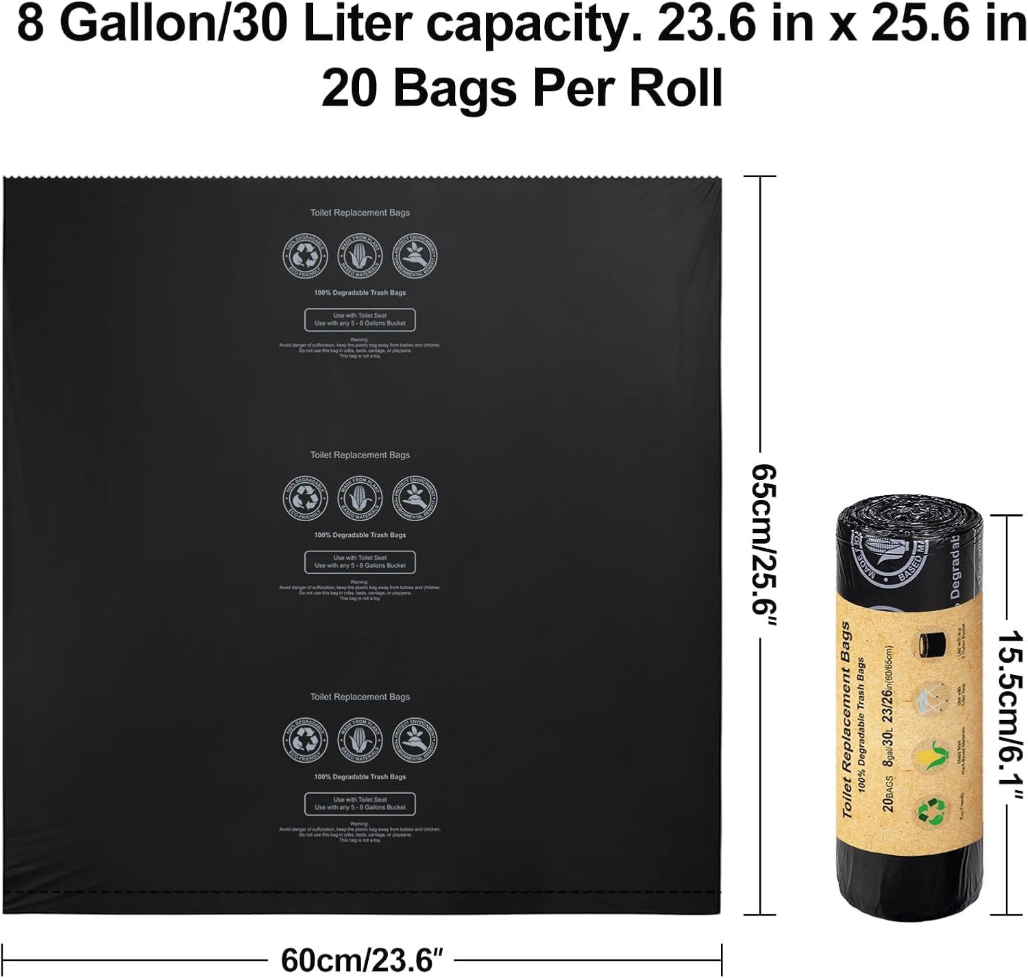 80 Count Toilet Replacement Bags, 8 Gallon, 30 Liter, Heavy Duty 1 Mil, Compost