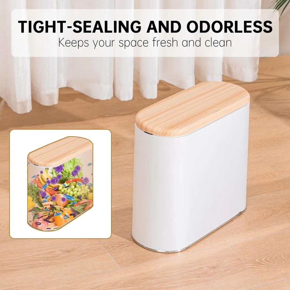 Small Bathroom Trash Can with Lid, 10L/2.6 Gal Slim Wastebasket – Odor & Pet …