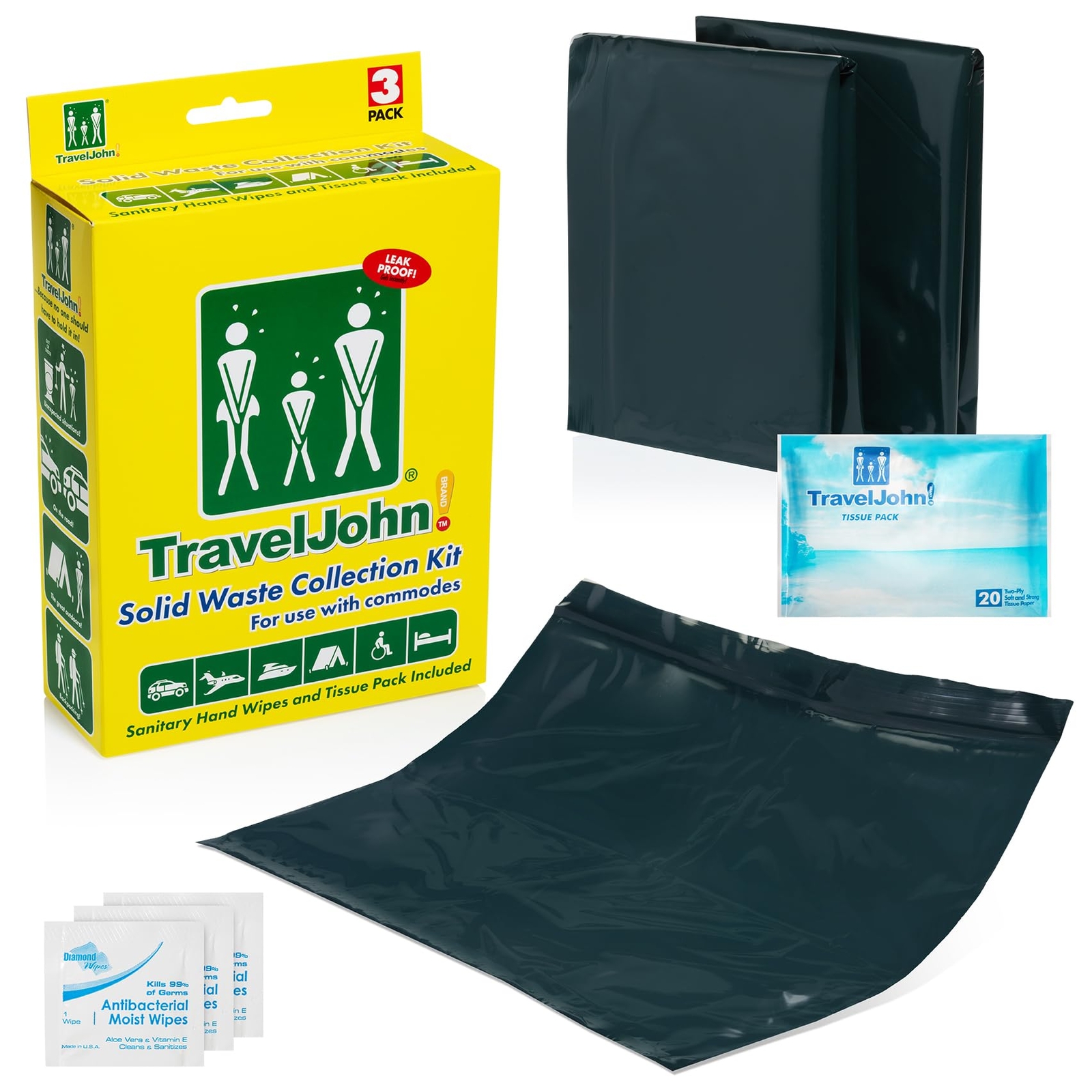 Portable Toilet Waste Bags 3 Pack Double Bag Leakproof Design Inner Bag Gels All
