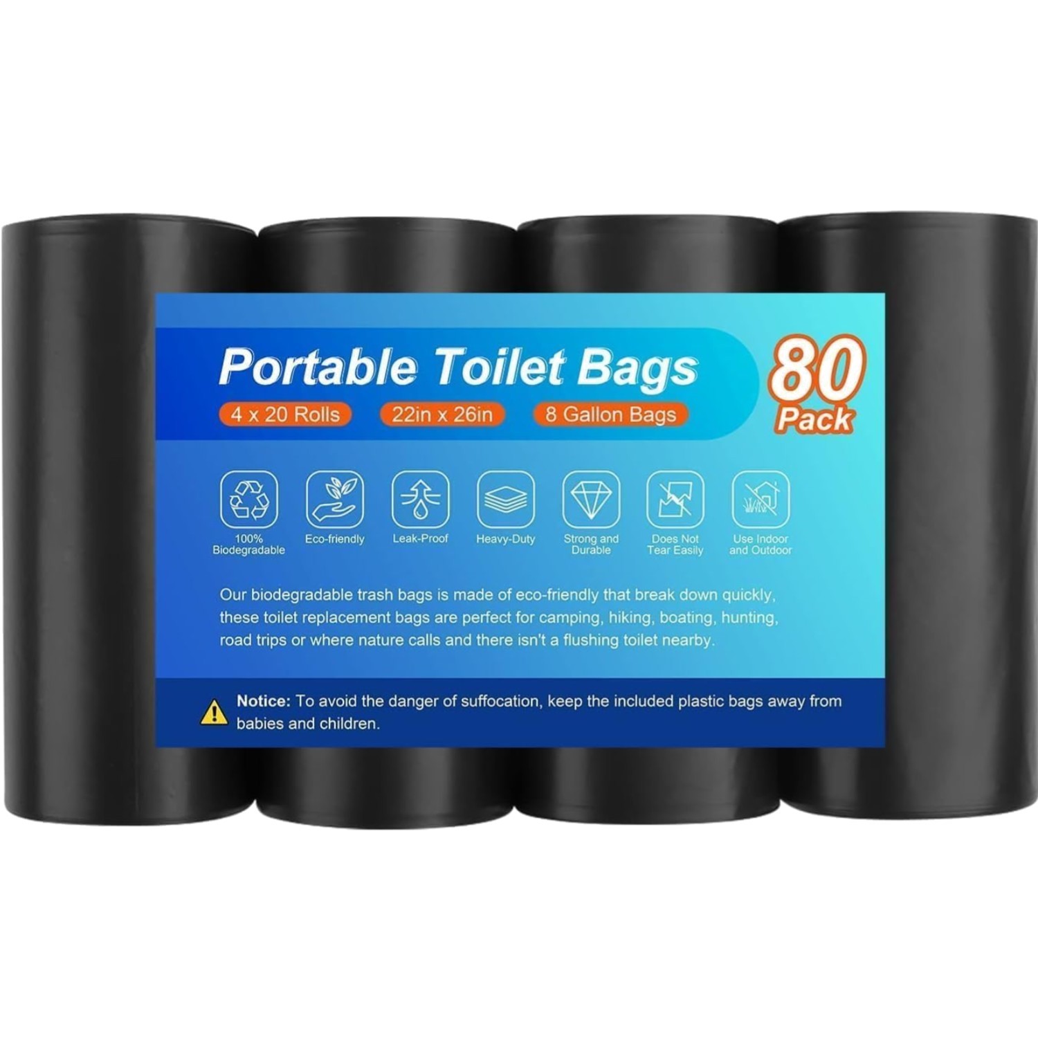 80 Portable Camping Toilet Bags, Biodegradable Porta Potty Bucket Toilet Bags…