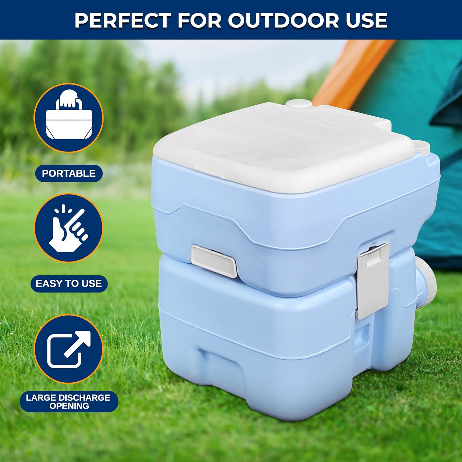 5.2 Gallon Portable Camping Toilet with Bag, Funnel & Spray – Blue