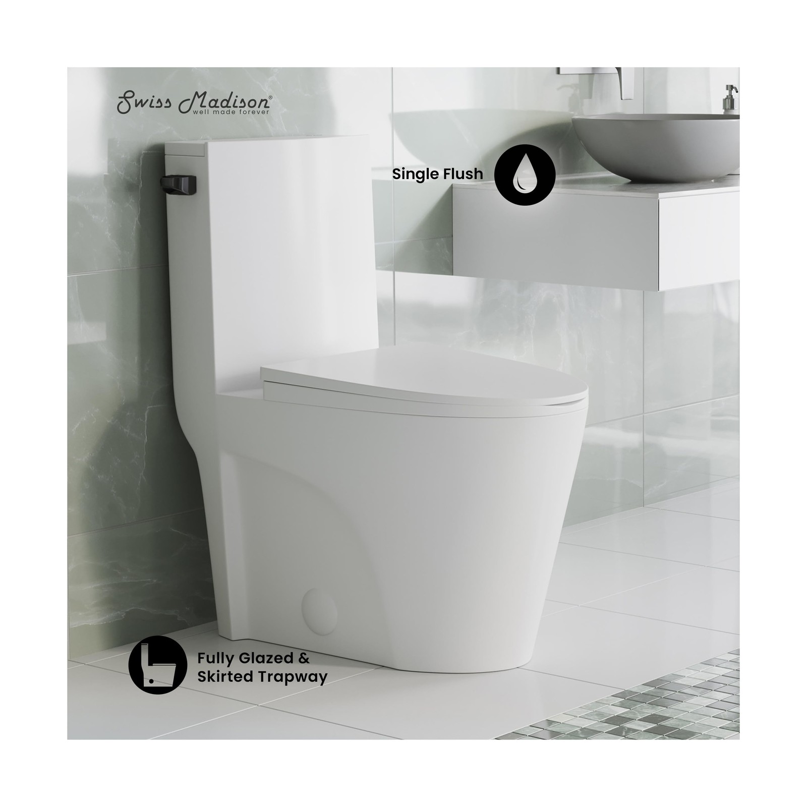 Swiss Madison St. Tropez One Piece Elongated Toilet Side Flush 1.28 gpf with …