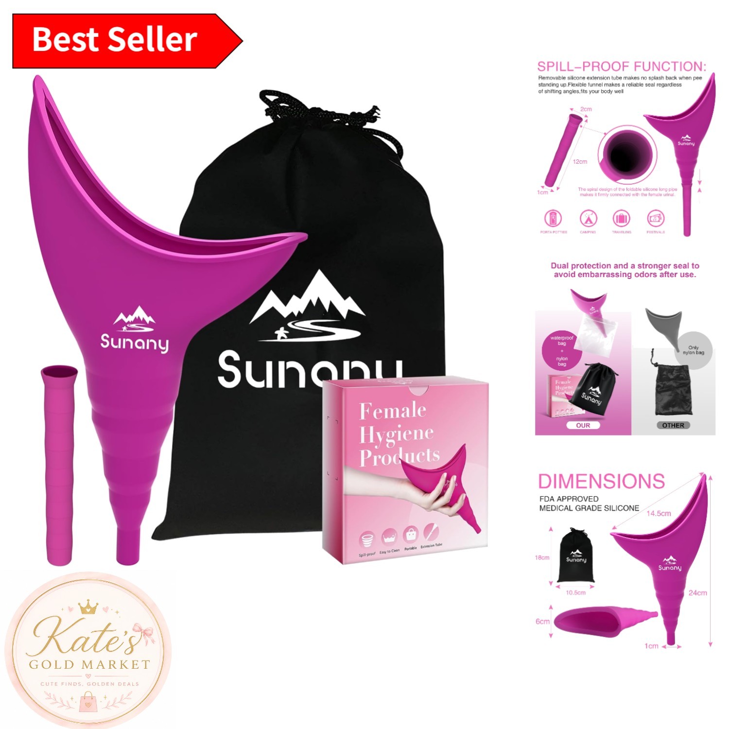 Compact Women’s Pee Funnel – Soft Silicone Urinal for Indoor and Outdoor Use