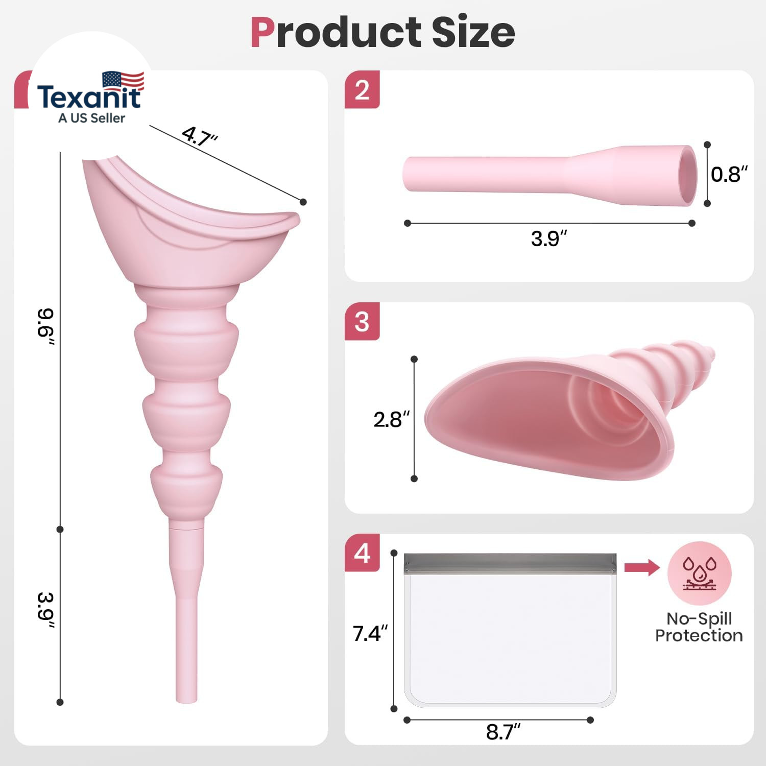 Quick-Fold Portable Female Urinal, Silicone Pee Funnel with 10Cm Extension Tube,