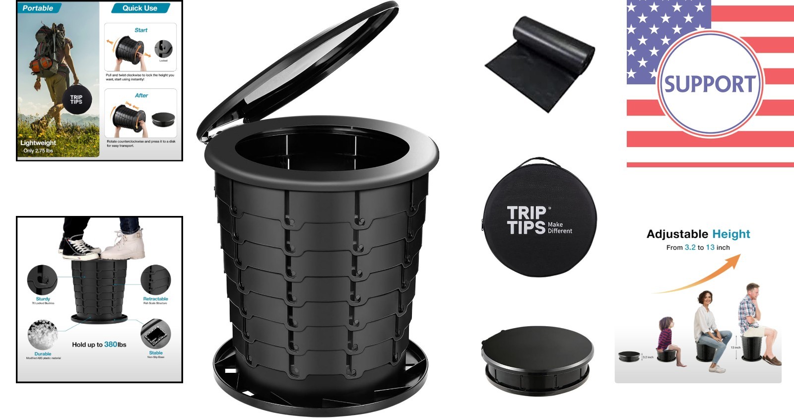 Lightweight Portable Camping Toilet – Foldable & Height Adjustable for All Ages