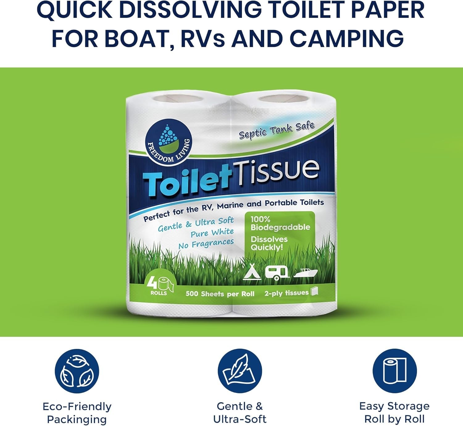 Septic Tank Safe Toilet Tissue for Campers and RVs Biodegradable Marine Toile…