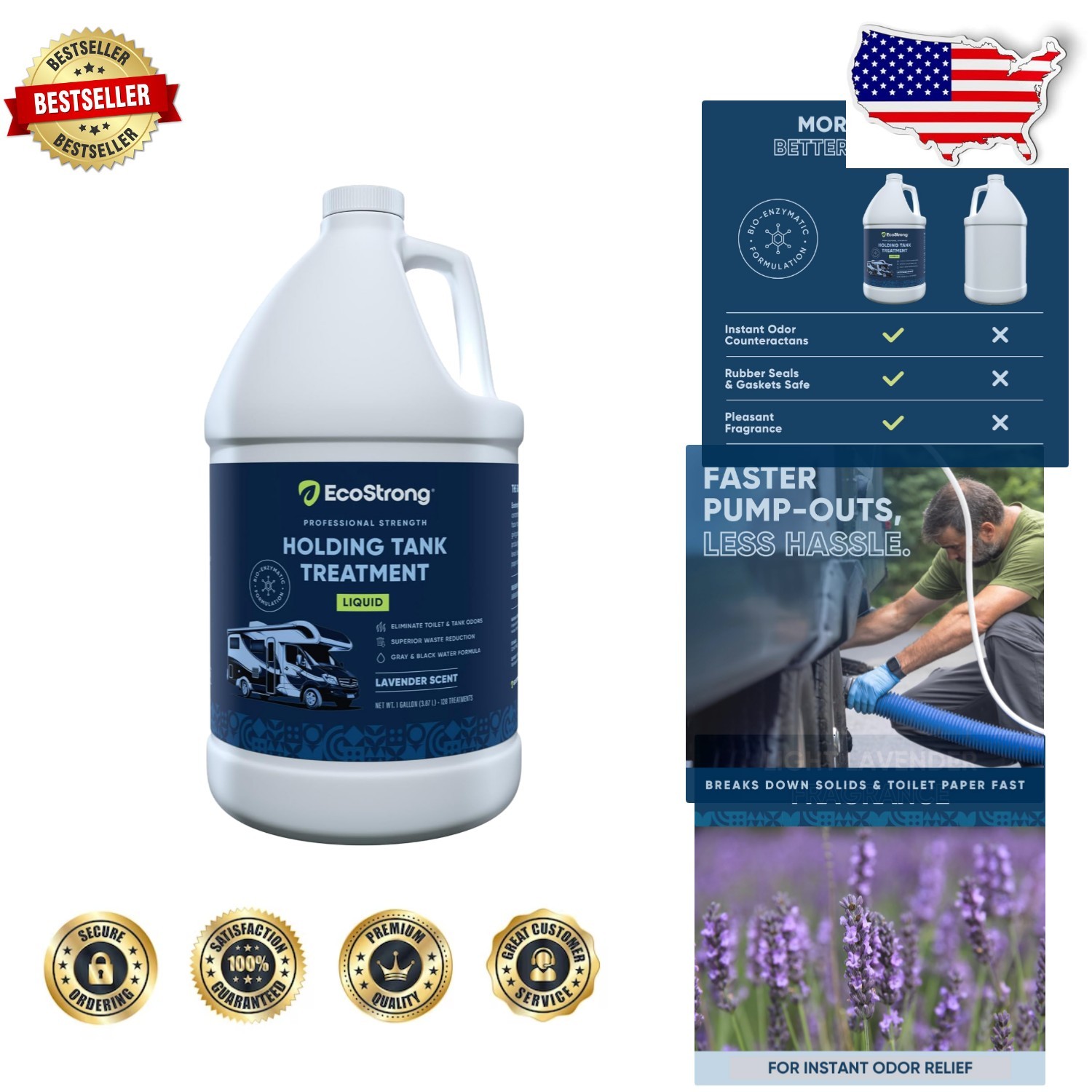 RV Toilet Treatment 128 Oz Lavender Odor Eliminator Waste Digester