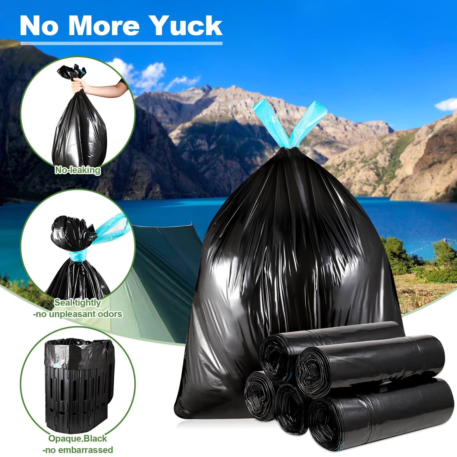 60 Portable Toilet Bags with Poo Gel Set, 8 Gallon Camping Toilet Bags with A…