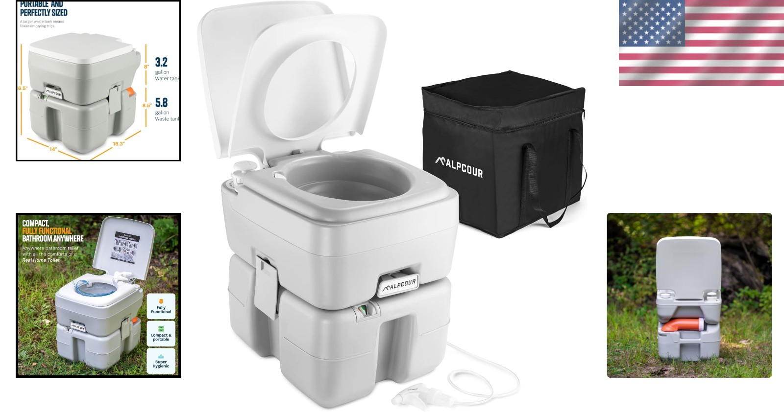 Portable Toilet Compact Indoor Outdoor Commode with Travel Bag for Camping