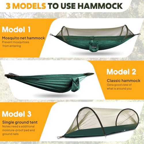 Ultra-Light Travel Camping Hammock Pop-up Net Hammock 660lbs Load Dark Green