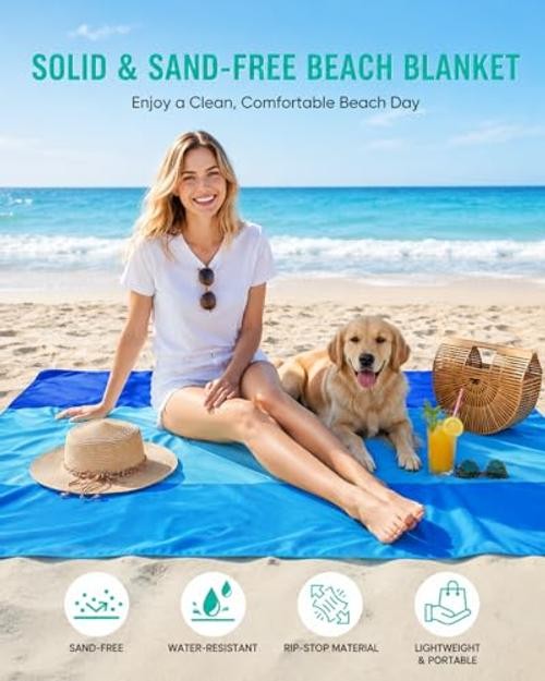 Beach Blanket Sandproof Waterproof, 79″×83″ Extra Large Beach Mat, Sand-Free &