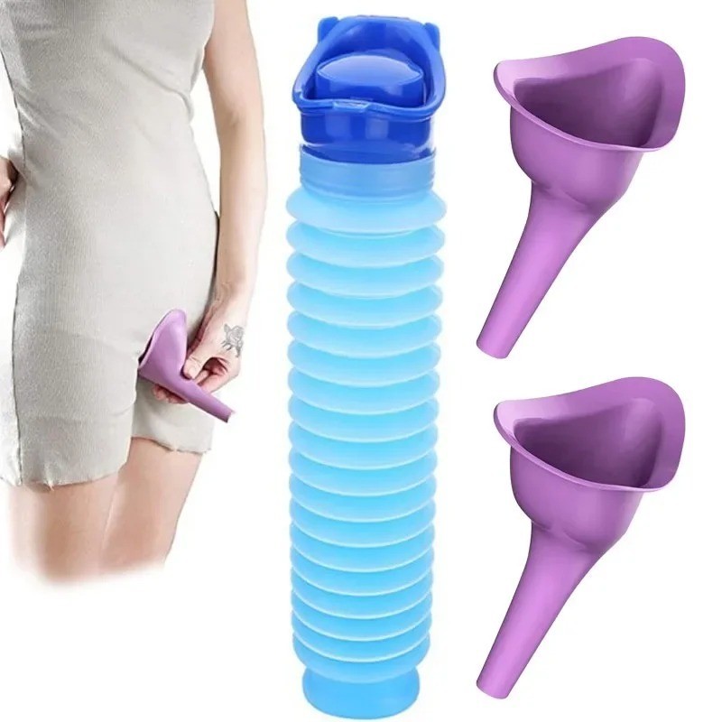 2 Pcs Portable Urinal Male Female Emergency Travel Camping Toilet Pee Bottle Kit