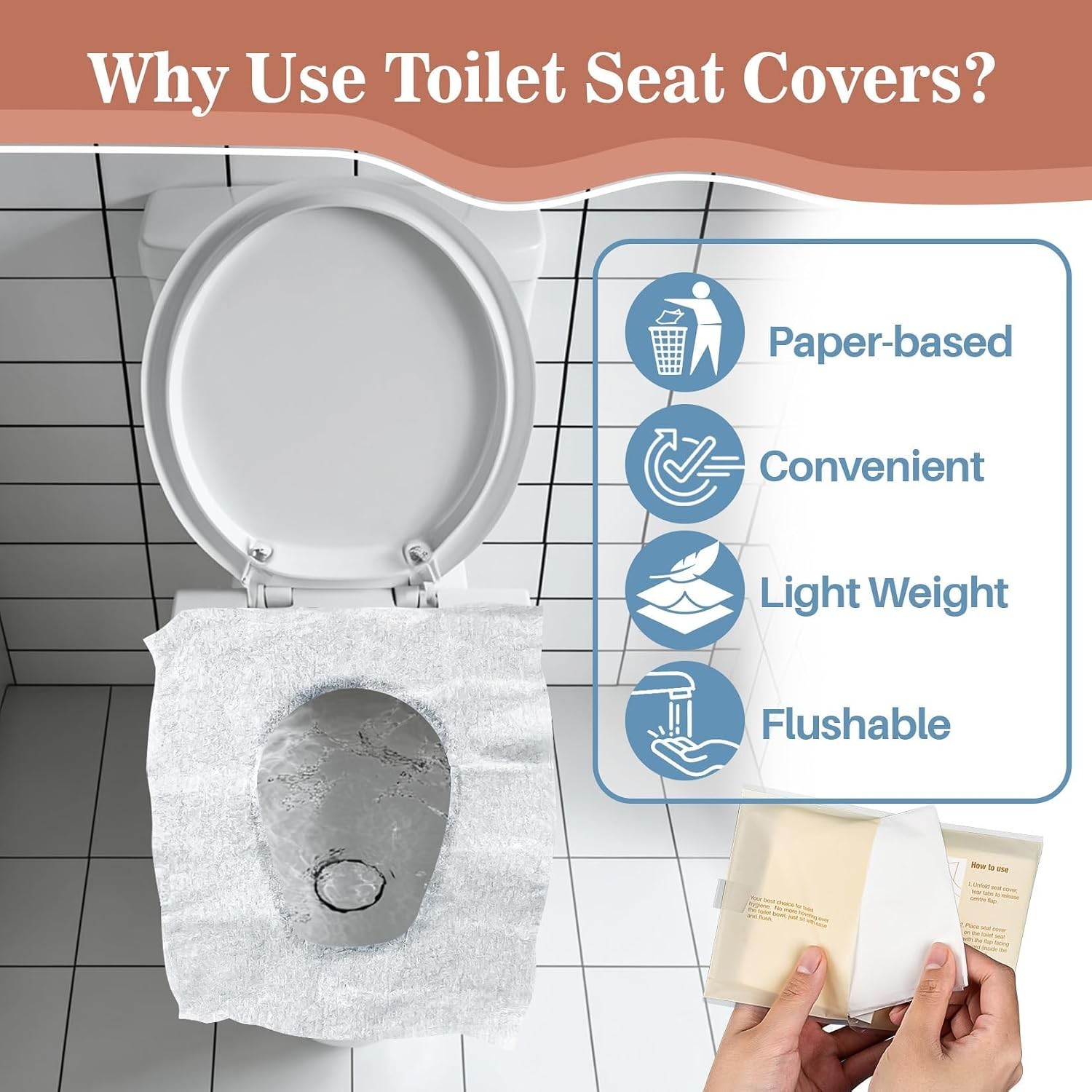 Disposable Flushable Toilet Seat Covers – 10 Pack Individually Wrapped Portable