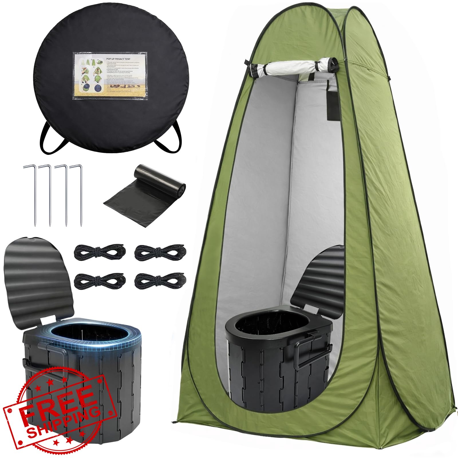 Portable Camping Toilet with Privacy Tent – Foldable Toilet Set for Adults an…
