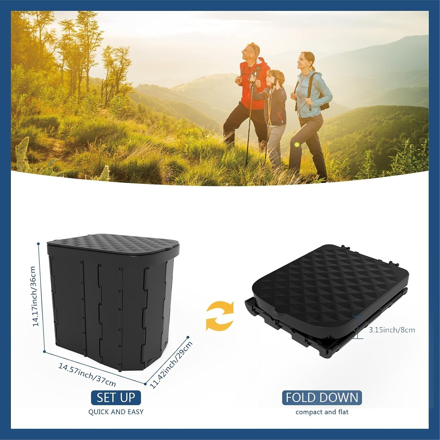 Multi-Functional XL Portable Toilet – Ideal for Travel, Camping, and More, Black