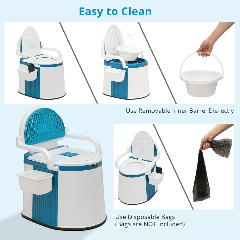 Portable Toilet | Back & Handrail Design Commode with 5 Gallon Bucket Inner, …