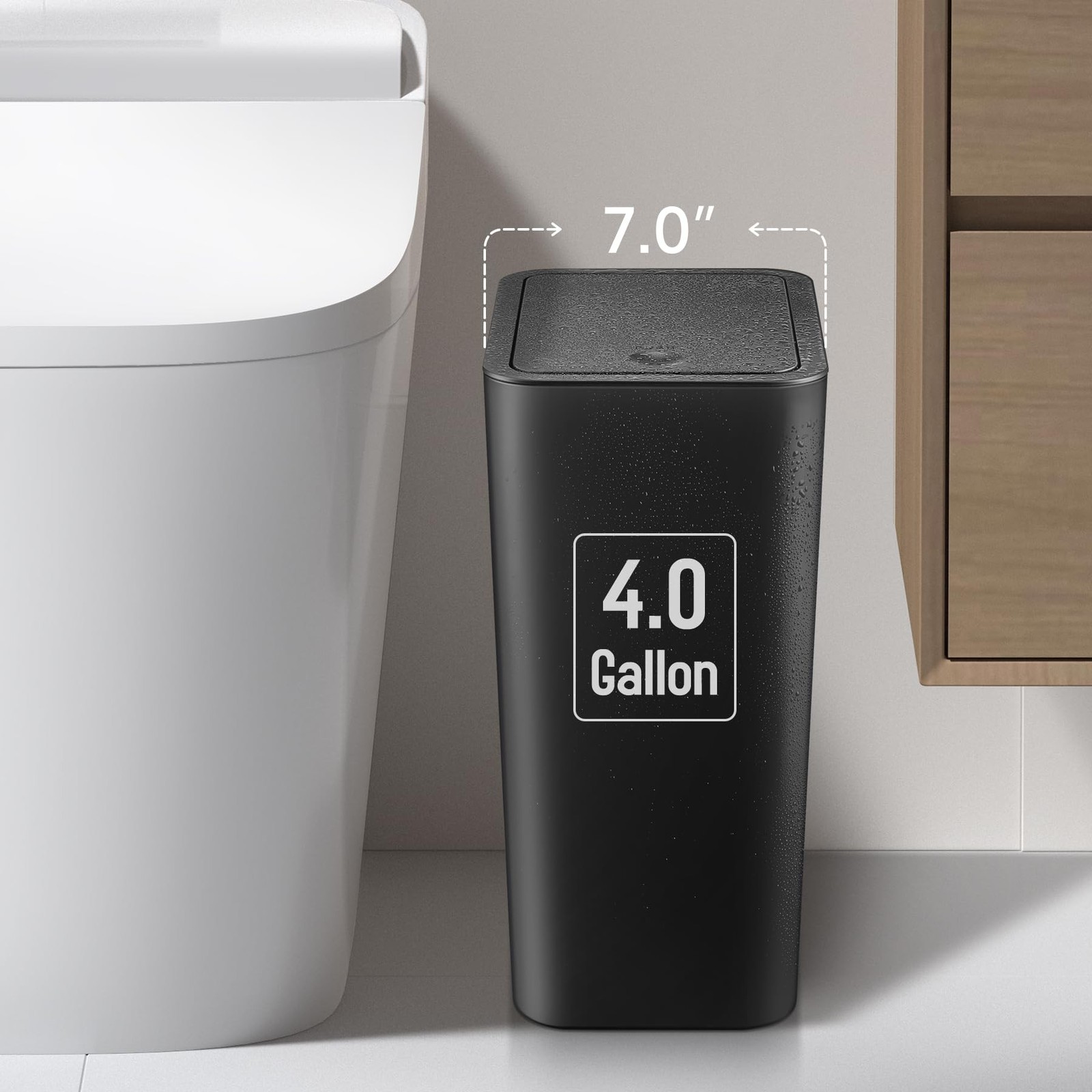 TIPGO Bathroom Trash Can with Lid, 4 Gallon / 15 Liter Small Garbage Can, Pre…