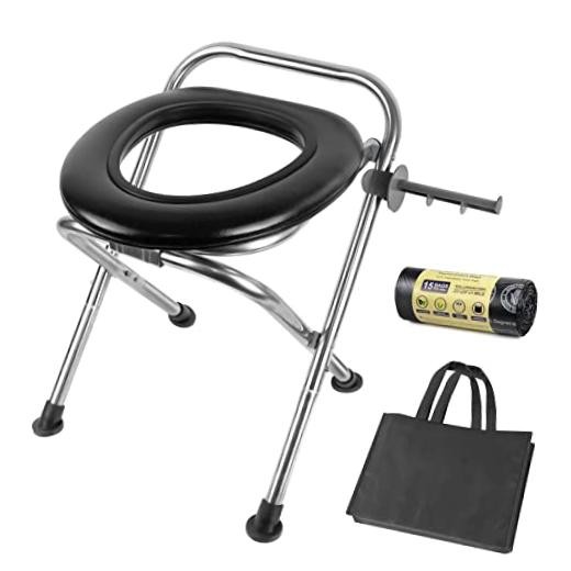16.5″H Portable Toilet for Camping, 350LB Capacity Stainless Steel Folding