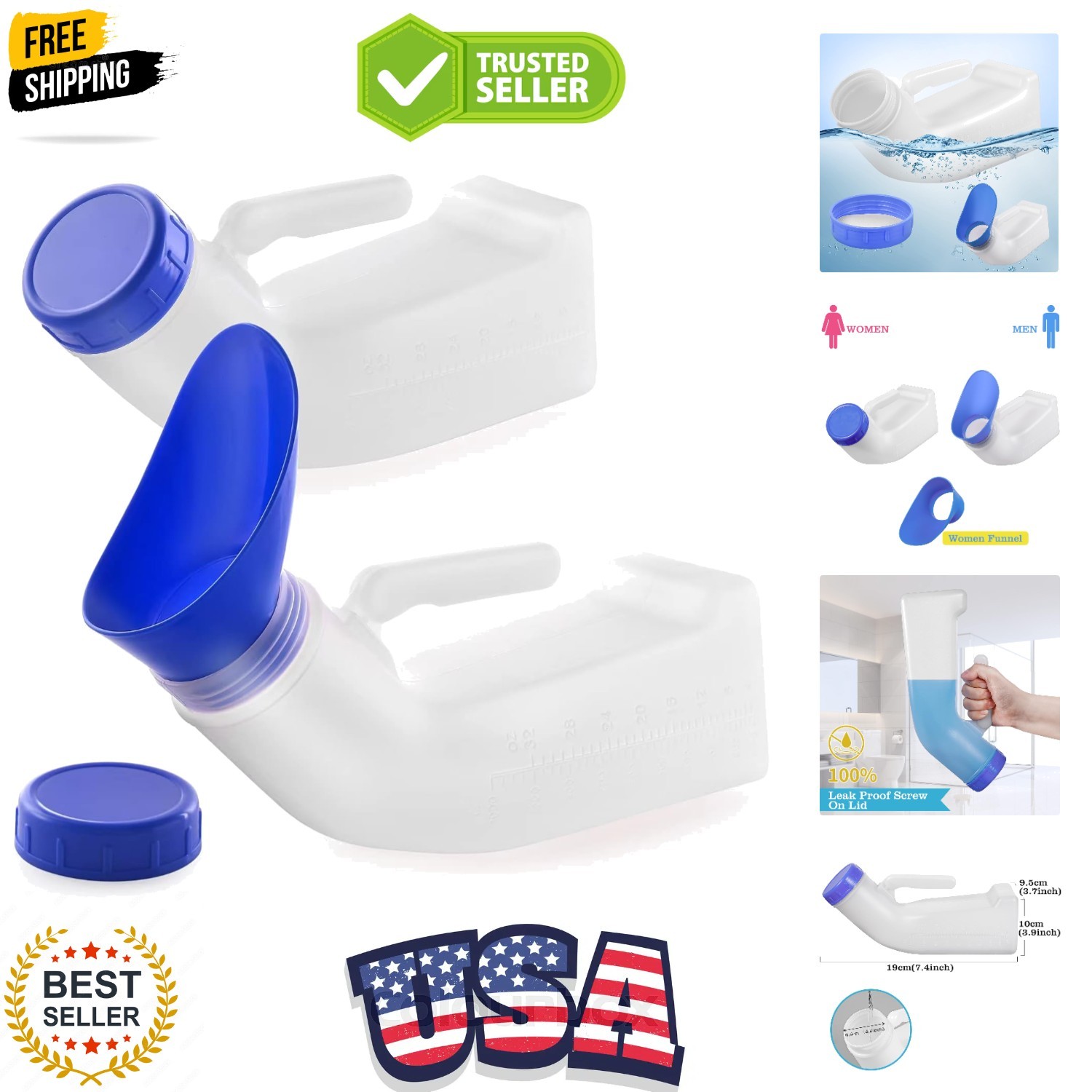Unisex Urinal, Portable Pee Bottle with a Sealed Lid and Funnel for Elderly P…