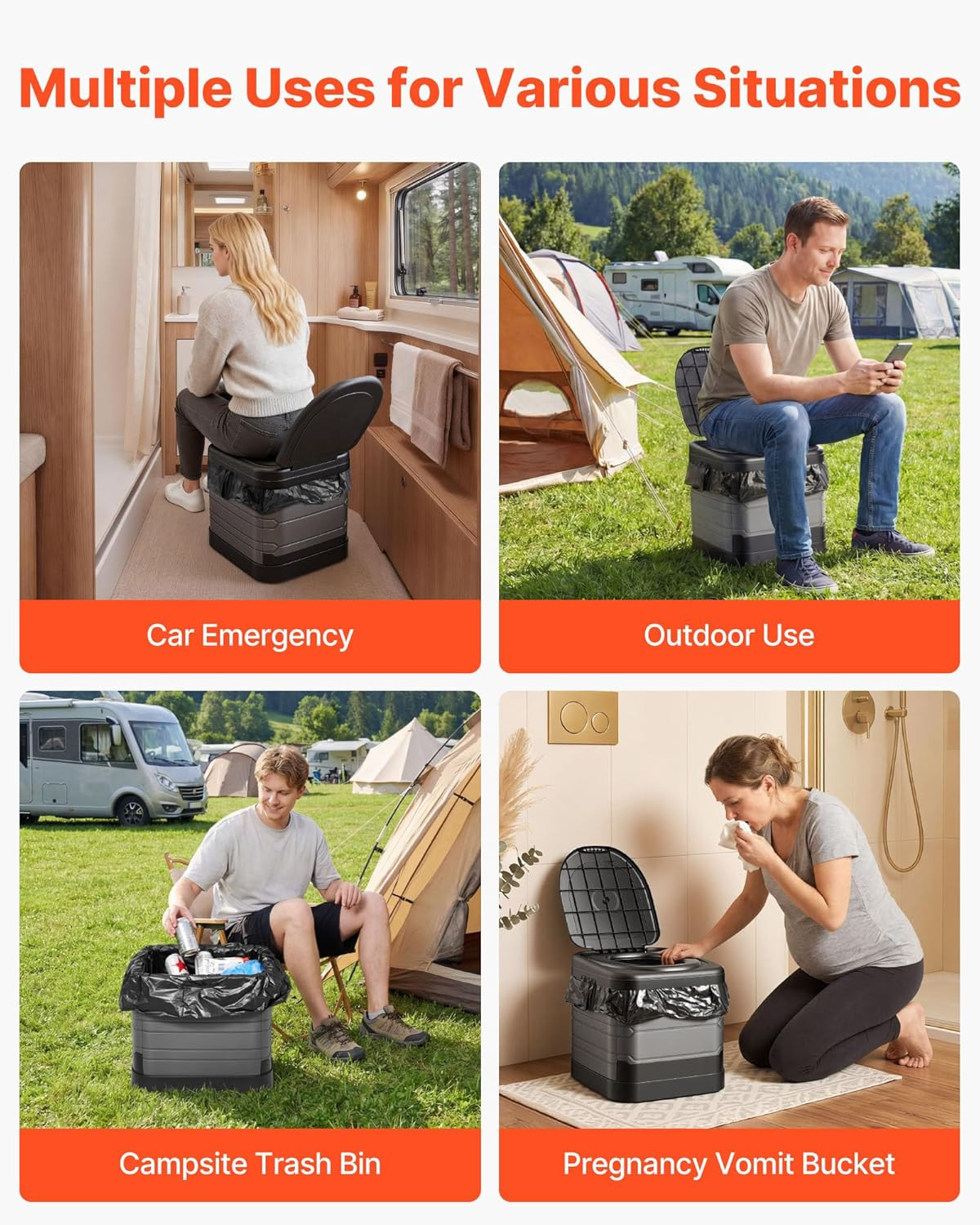 Portable Toilet, 330 Lbs Load Capacity, Folding Camping Toilet for Adults, Outdo