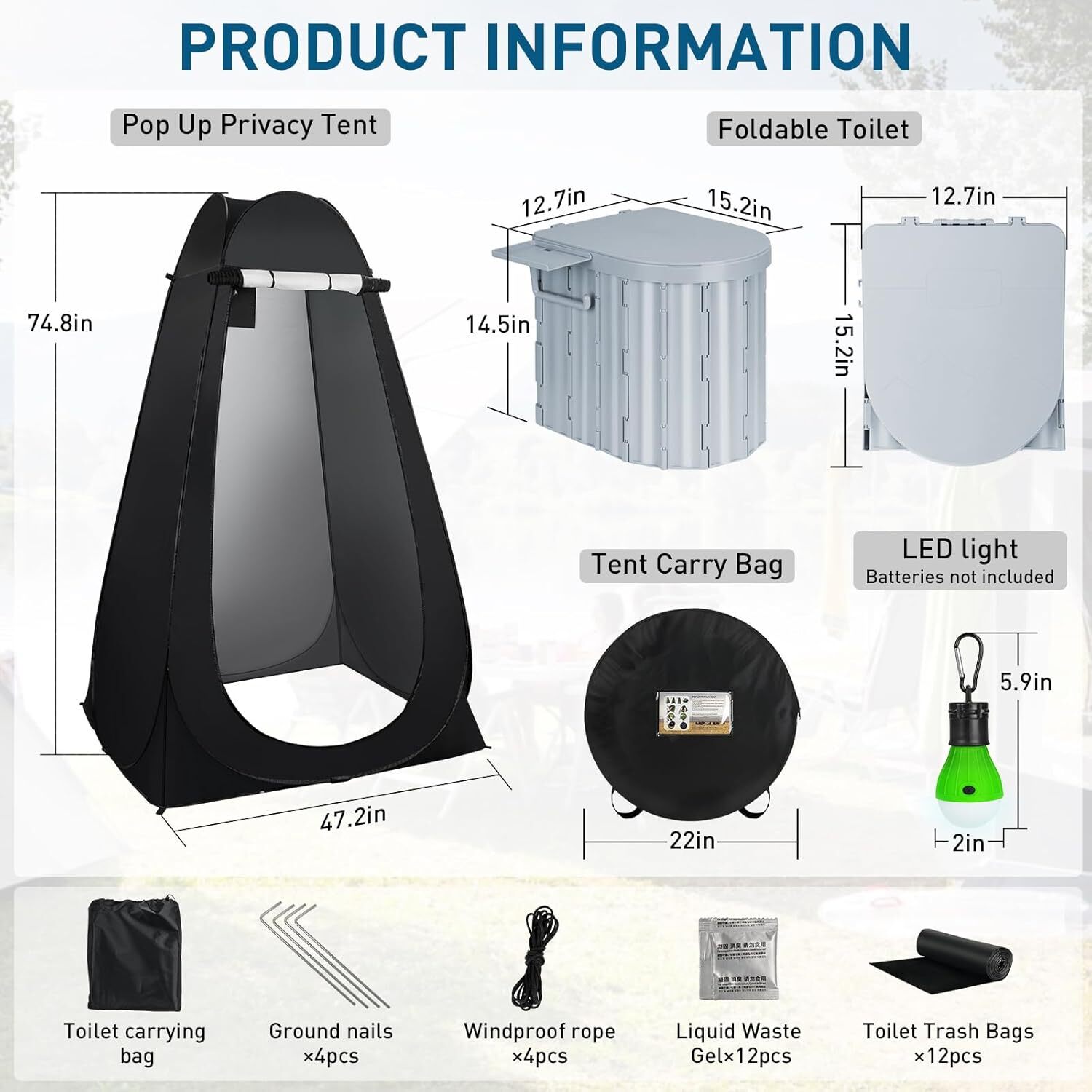 Portable Camping Folding Toilet with Pop-Up Privacy Tent 400 Lb Camping Bathroom