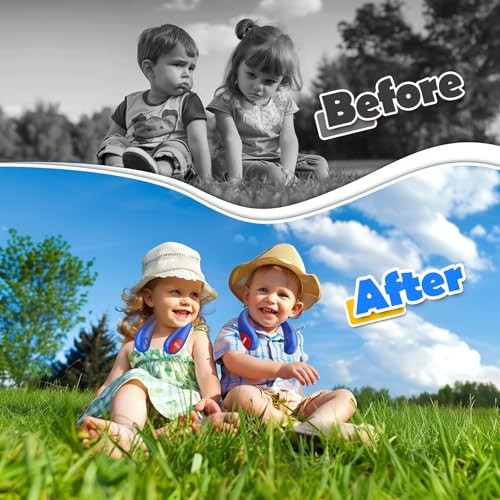 Kids Neck Fan, Portable Bladeless Neck Fan for Kids 4-14Y, 2600mAh Blue & Red
