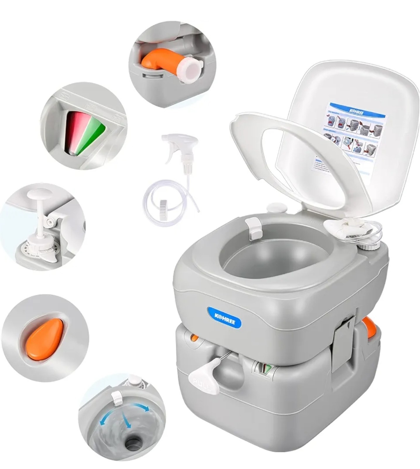 NEW! Kohree Portable Toilet For Camping, Boat w/Detachable Waste Tank