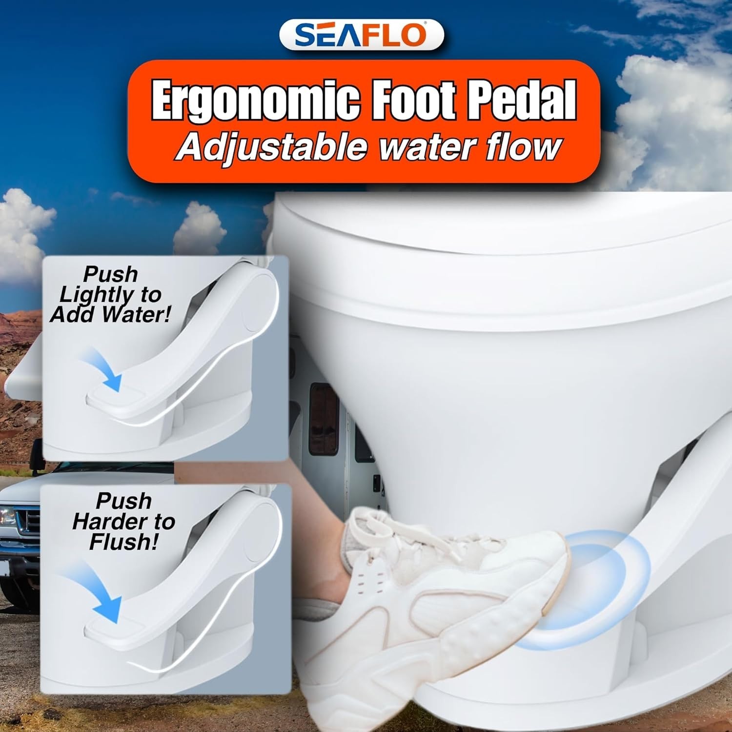 Residential Height Camper/RV Toilet with Sprayer Attachment, 18.5” Standard H…