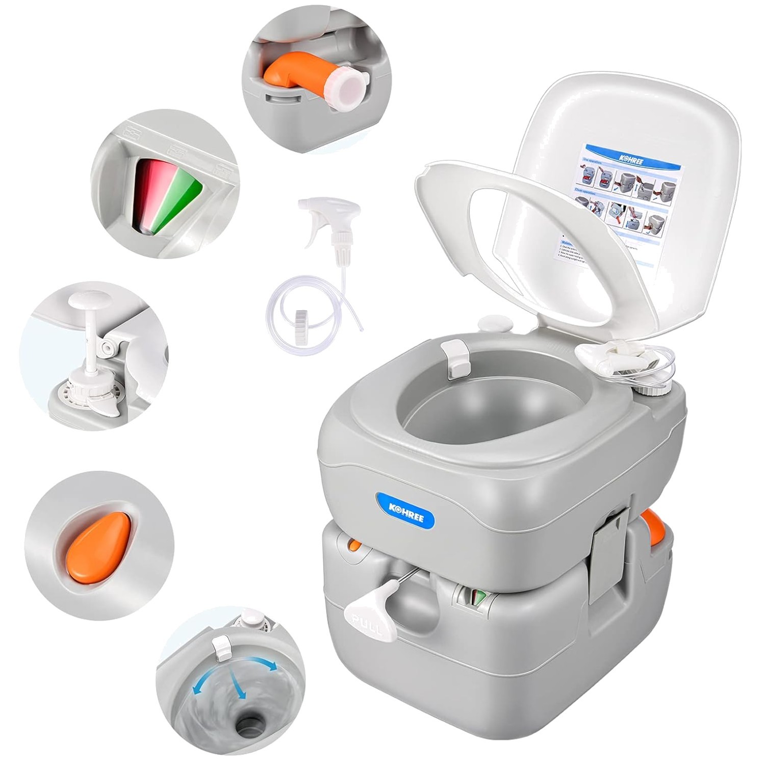 Portable RV Toilet, 5.8 Gal Waste Tank, Leak-Proof