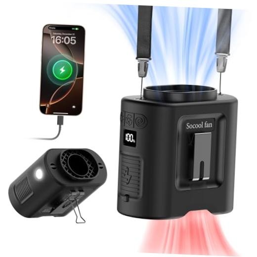 Socool Portable Waist Fan Clip on Belt 360 Rotation Wearable 14500mAh Black