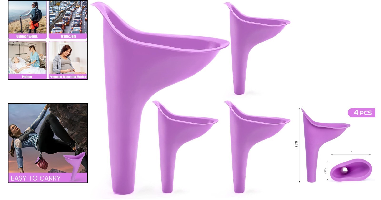 High-Quality Silicone Female Urinal – 4PCS Purple Pee Funnel for Hiking & Travel
