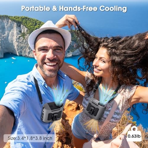 40H Portable Waist Fan, Rechargeable Wearable Shirt Clip Fan with Light, Grey