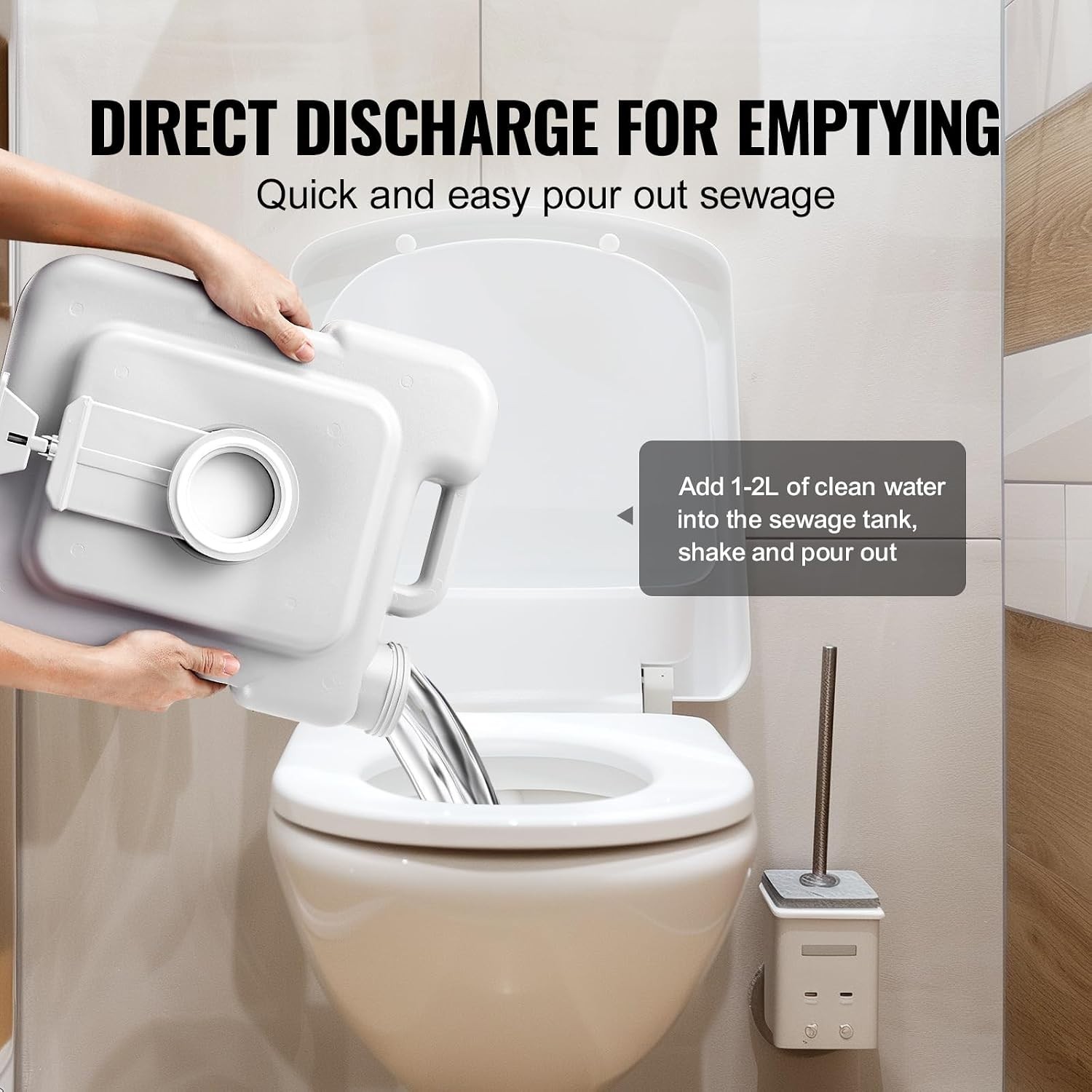 Portable Camping Toilet 3.2 Gal Flush, Pressurized Commode, Level Indicator