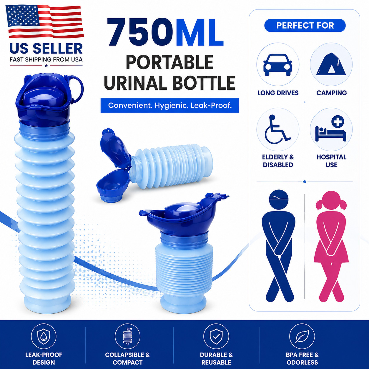 Male Female Portable Urinal Travel Camping Car Toilet Pee Bottle Emergency Kit
