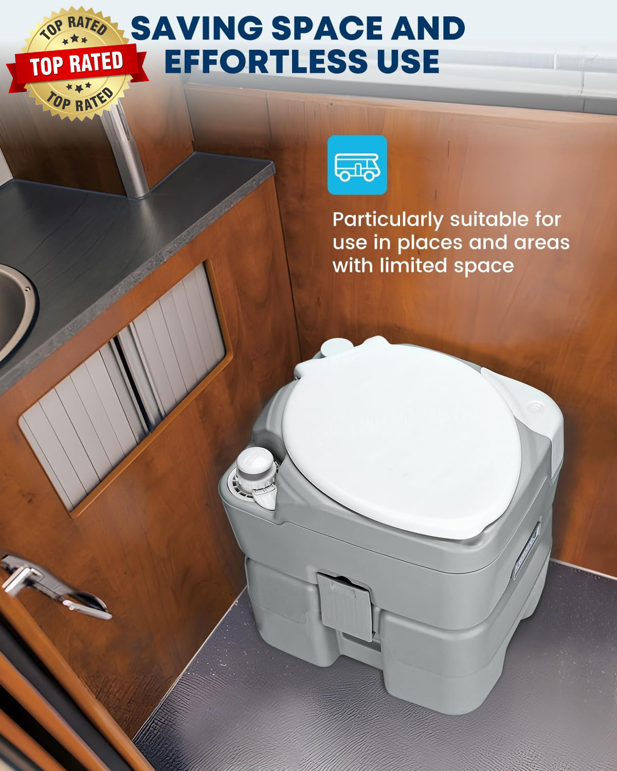 Camping Toilet Portable 5.3 Gal: 20L Porta Potty for Adults with Diagonal Elonga