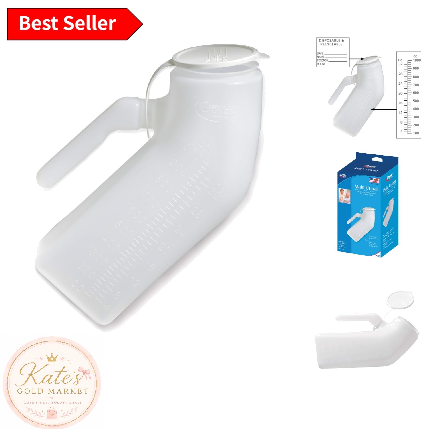 Carex Spill-Proof Portable Urinal for Men – Ideal Travel Solution 32 oz