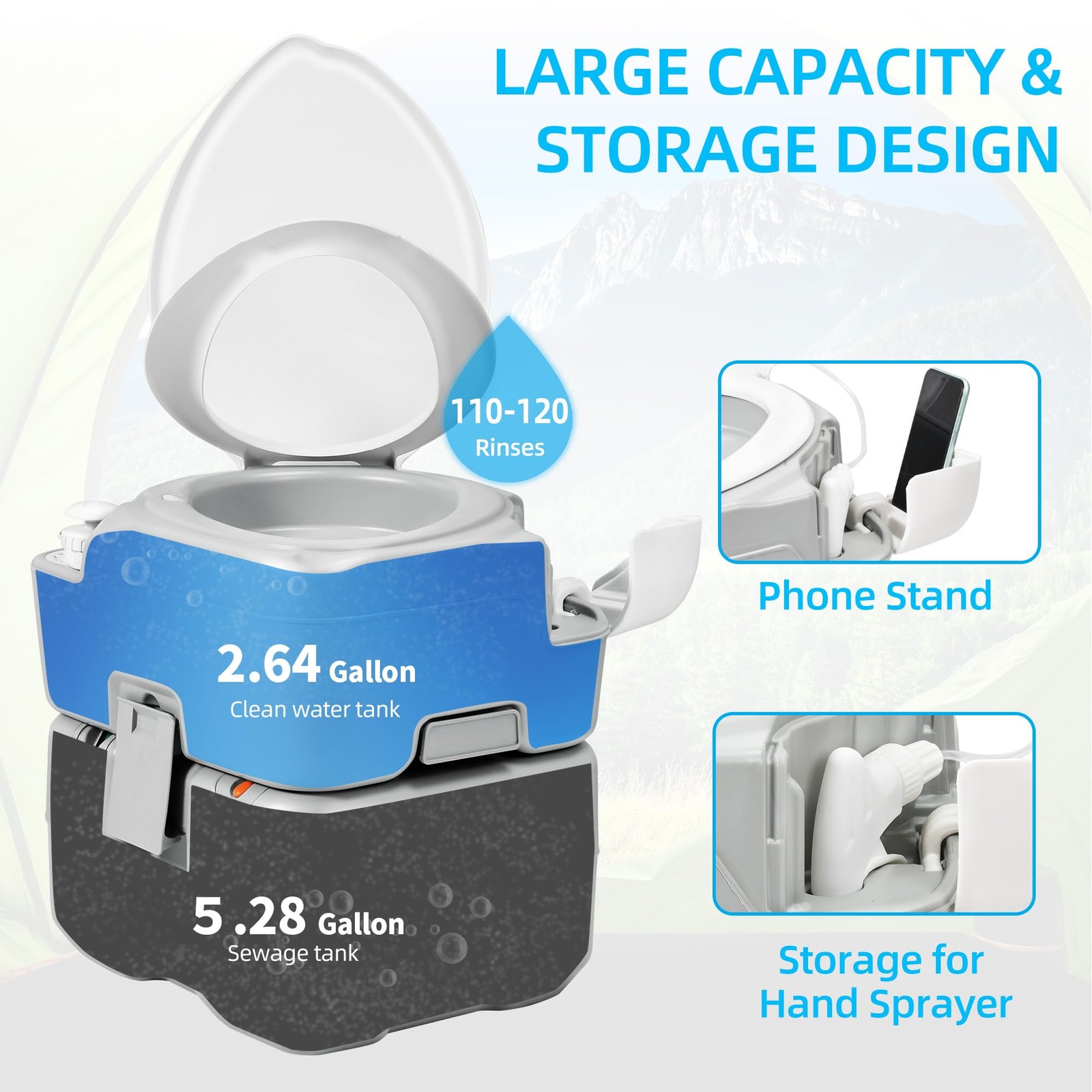 YITAHOME Portable Toilet 5.28 Gal Seat Bag Sprayer