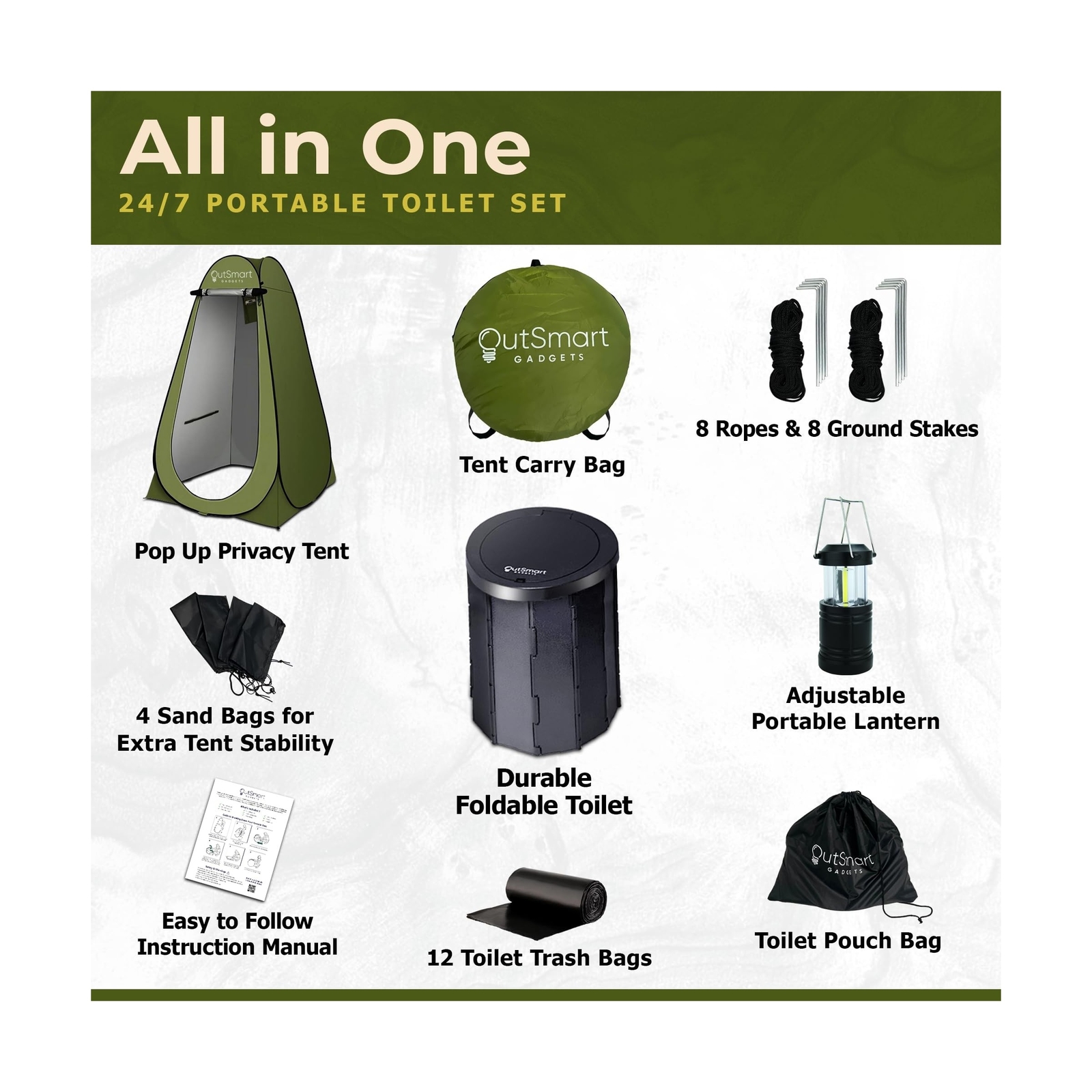Outdoor Portable Toilet Set for Adults with Camping Night Lantern, Folding XL…