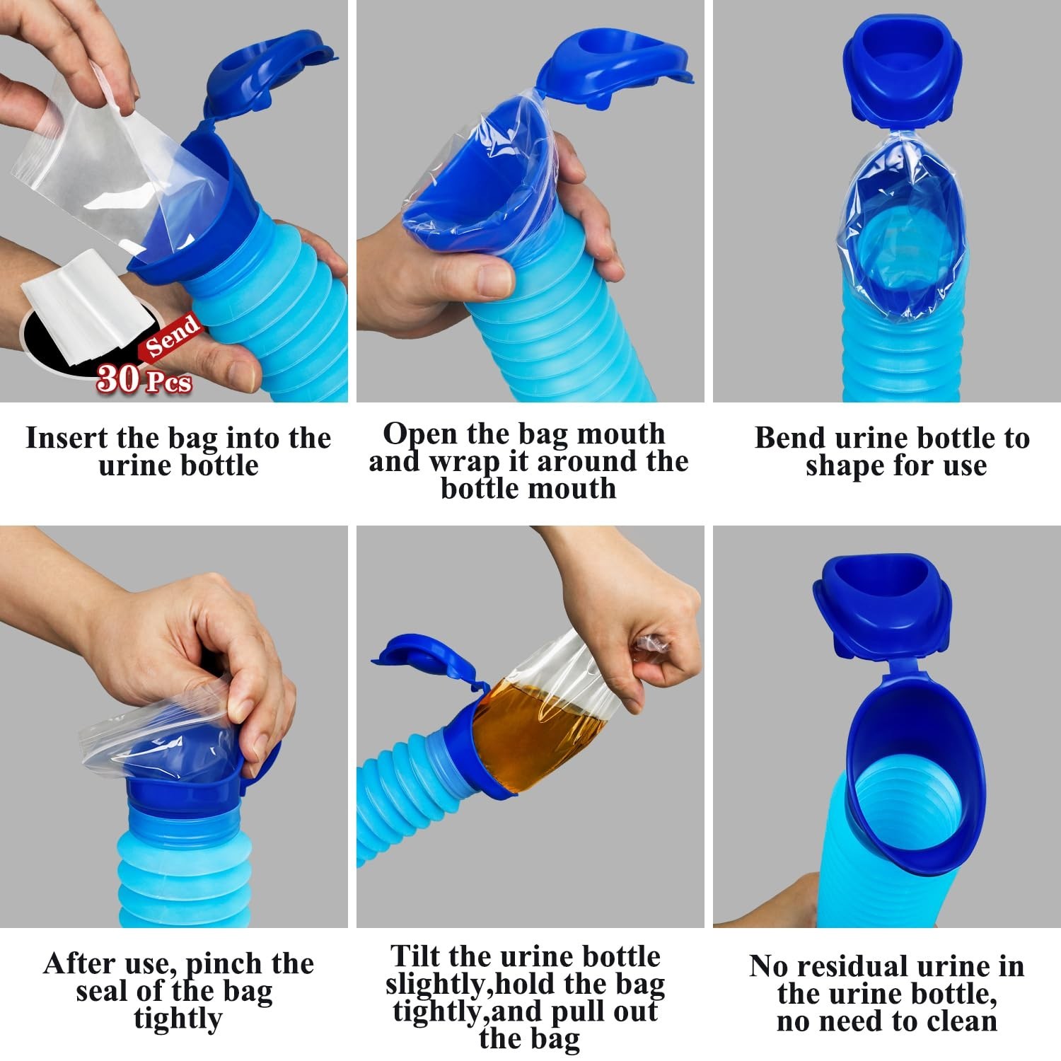 Portable Urinal for Men & Women, 750ml Leakproof Pee Bottle with Disposable Bags