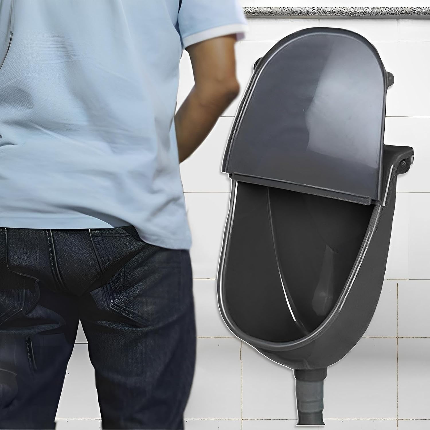 Wall Mounted Outside Urinal for Men, Waterless Urinal with Lid and Hose,