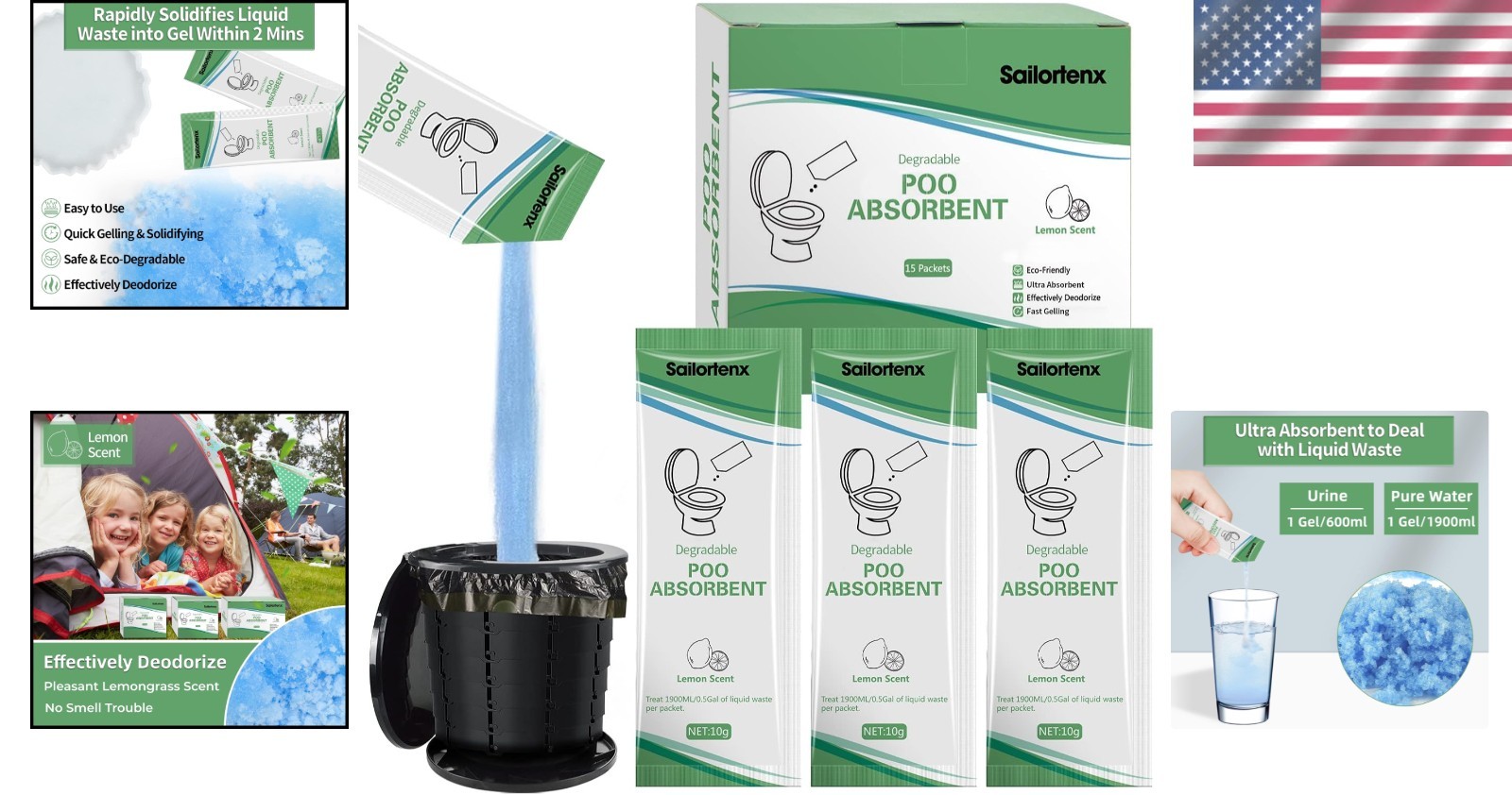 Eco-Friendly Poo Absorbent Gel for Portable Toilets – 15 Lemon Scent Packs