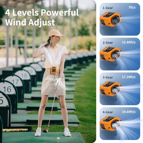 Socool Portable Waist Fan Clip on Wearable Belt Rechargeable 5000mAh Orange