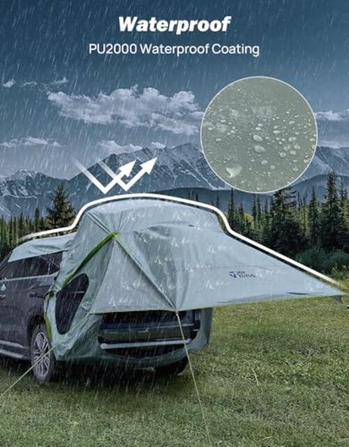 JOYTUTUS SUV Tailgate Tent with Three Sides Awning and Large-New Grey Green