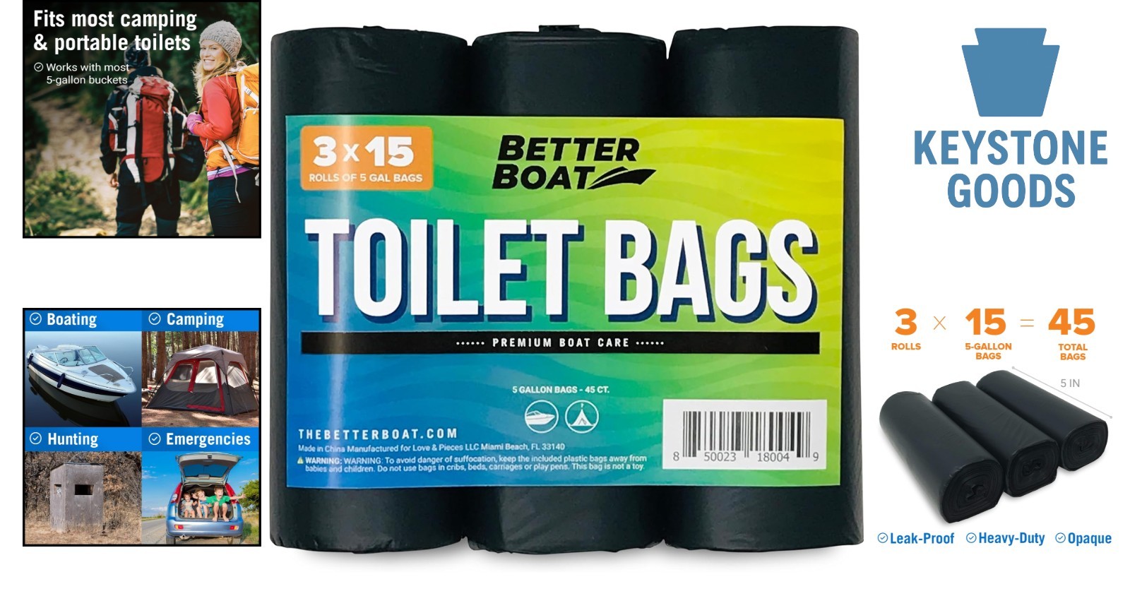 45-Piece Plant-Based Portable Toilet Bags for 5-Gallon Buckets