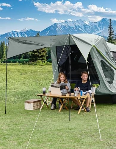 SUV Tailgate Tent with Three Sides Awning and Poles, Large-New Grey Green