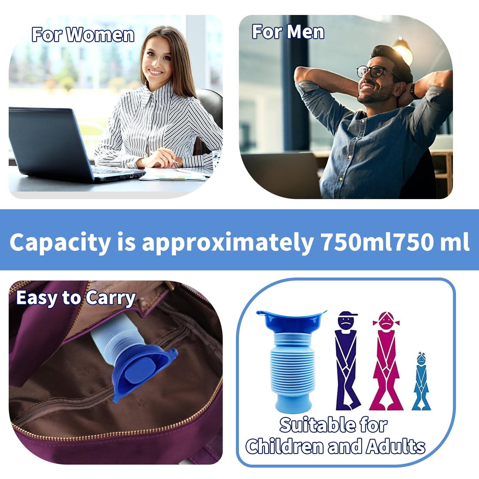 2 Pack Shrinkable Urine Bottle, 750ML Unisex Portable Mobile Toilet Pot…