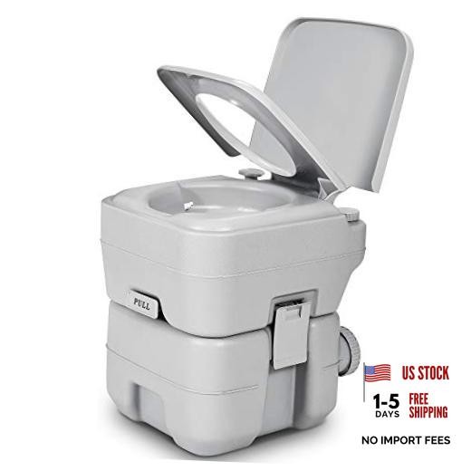 Portable Toilet, Camping 5.3 Gal Double Watwer Outlets+Handle Flush Pump